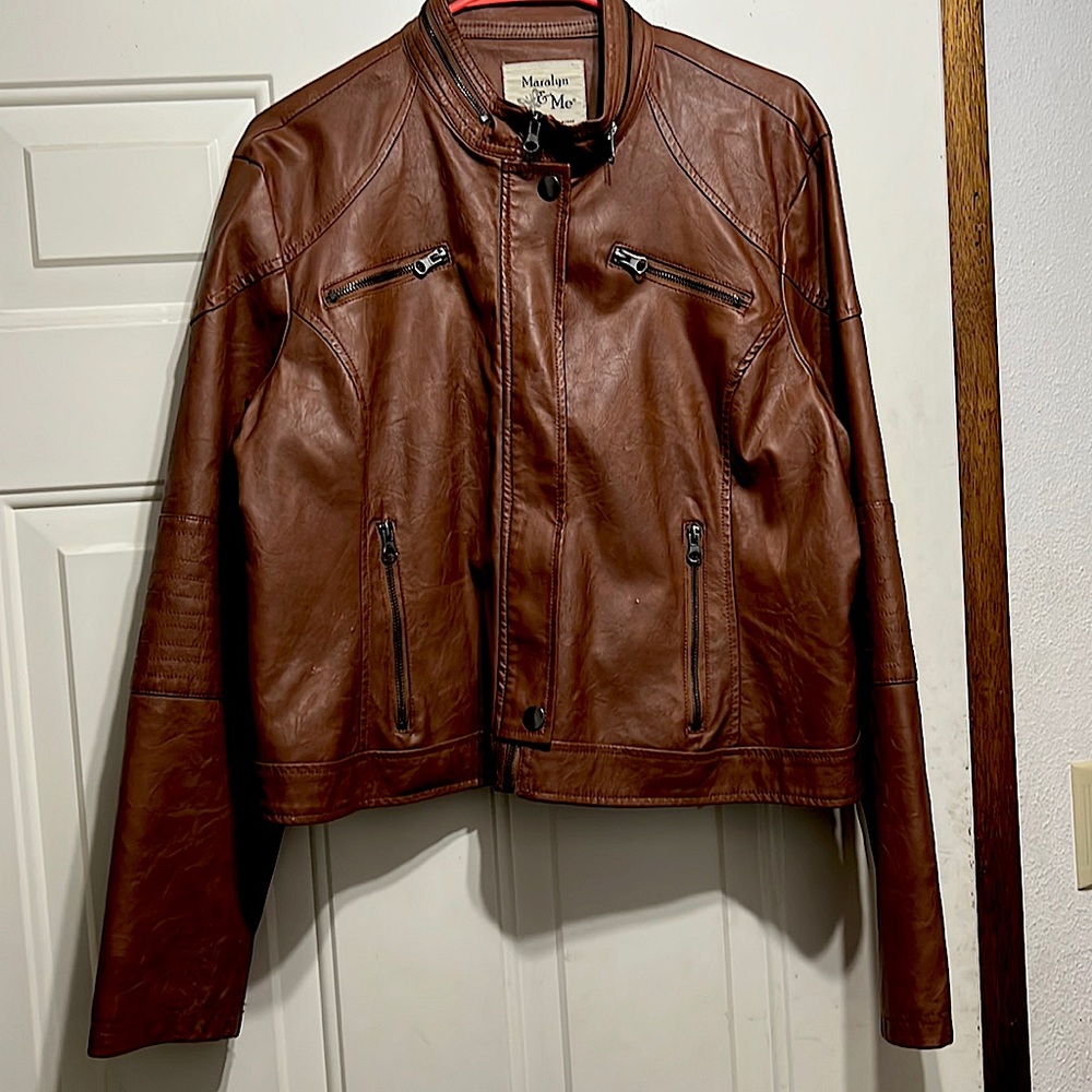 XXL Faux Leather Jacket. Color: rich chocolate brown, Brand Name: Maralyn & Me